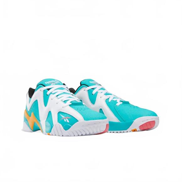 NEW REEBOK men's kamikaze ii low miami shoes in spearmint/white/maximum orange - Picture 1 of 7